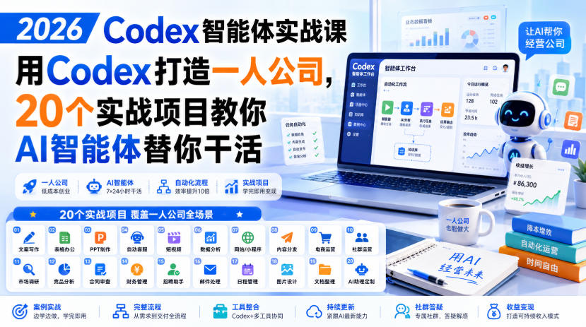 2026 Codex智能体实战课，用Codex打造一人公司，20个实战项目教你AI智能体替你干活-御文网