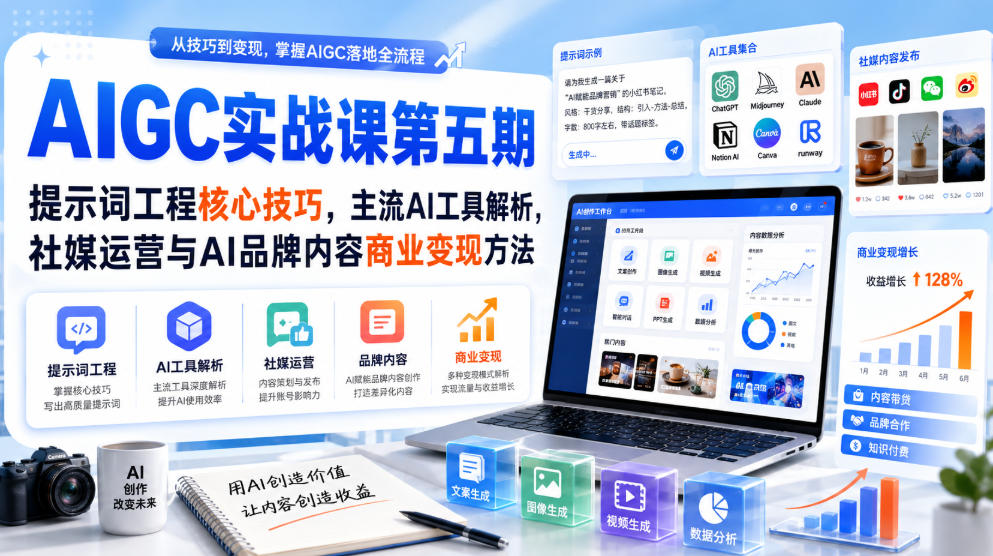 刺猬星球·AIGC实战课第五期，提示词工程核心技巧，主流AI工具解析，社媒运营与AI品牌内容商业变现方法-御文网