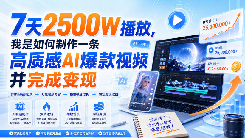 7天2500W播放，我是如何制作一条高质感AI爆款视频并完成变现-御文网
