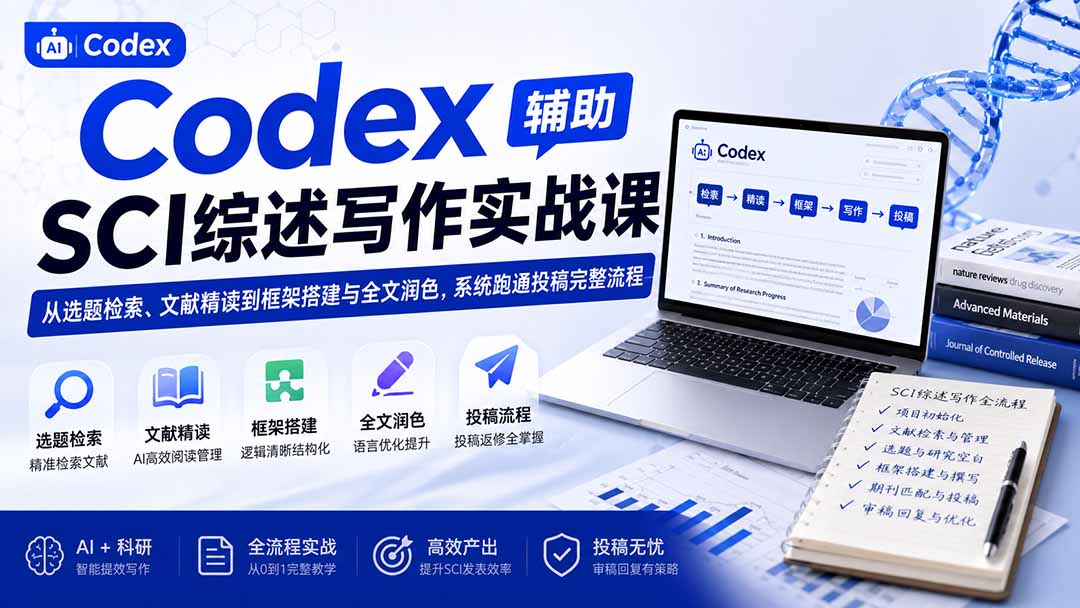 Codex辅助SCI综述写作实战课——从选题检索、文献精读到框架搭建与全文润色，系统跑通投稿完整流程-御文网