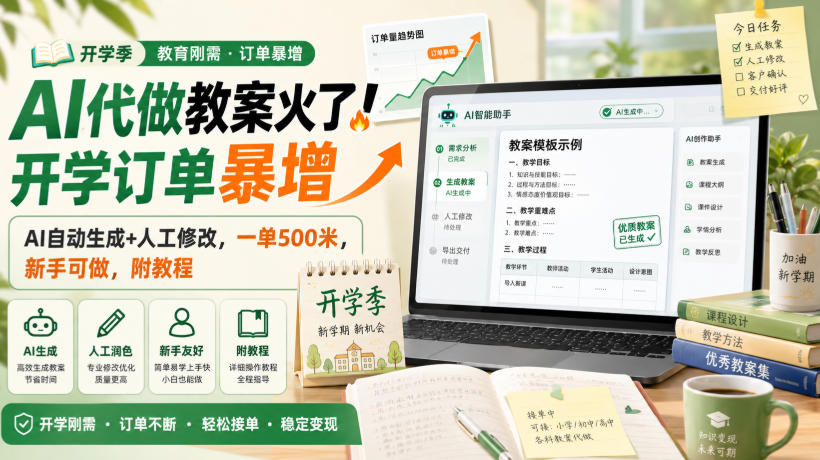AI代做教案火了!开学订单暴增,AI自动生成+人工修改,一单500米,新手可做,附教程【揭秘】-御文网