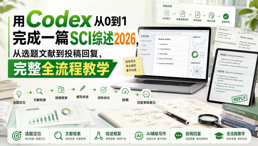 用Codex从0到1完成一篇SCI综述2026，从选题文献到投稿回复，完整全流程教学-御文网