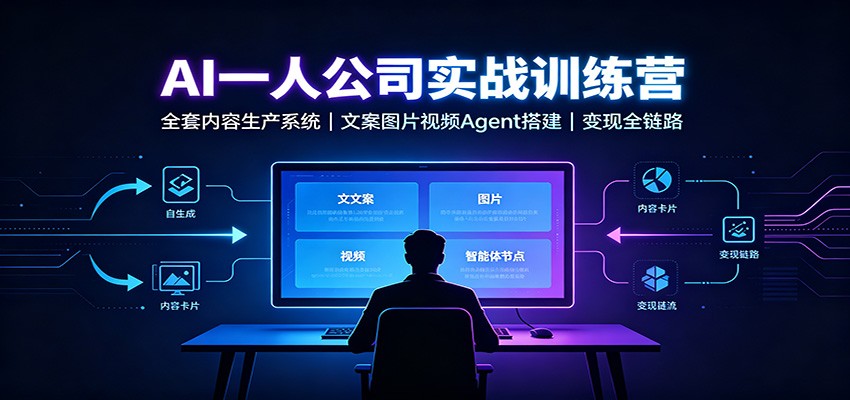 AI创作一人公司实战训练营：全套内容生产系统，文案图片视频Agent搭建变现全链路-御文网