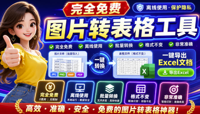 图片表格识别提取工具,支持一键从图片中智能提取表格并导出Excel文件,可离线免网运行,FastTableOCR-御文网
