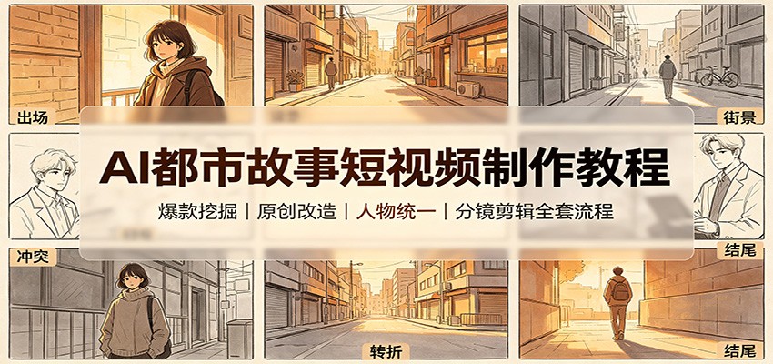 AI都市故事短视频制作教程:爆款挖掘原创改造,人物统一分镜剪辑全套流程-御文网