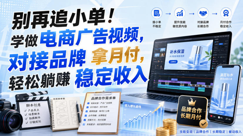 别再追小单！学做电商广告视频，对接品牌拿月付，轻松躺賺稳定收入【原创双语字幕】-御文网
