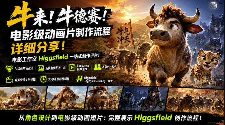 牛来!牛德赛!电影级动画片制作流程详细分享!电影工作室Higgsfield一站式创作平台,完整创作流程-御文网