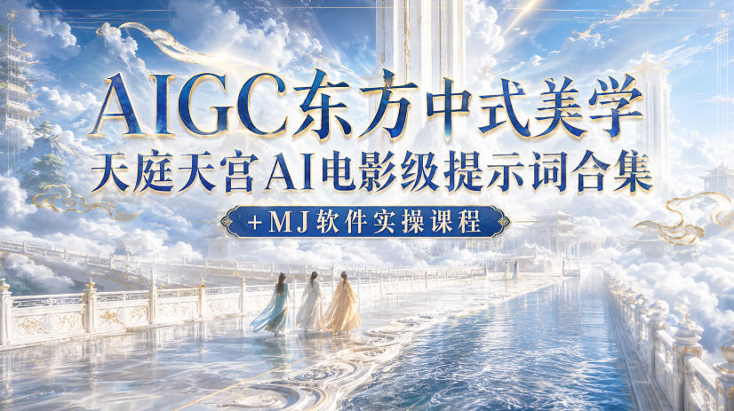 AIGC东方中式美学天庭天宫AI电影级提示词合集+MJ软件实操课程-御文网