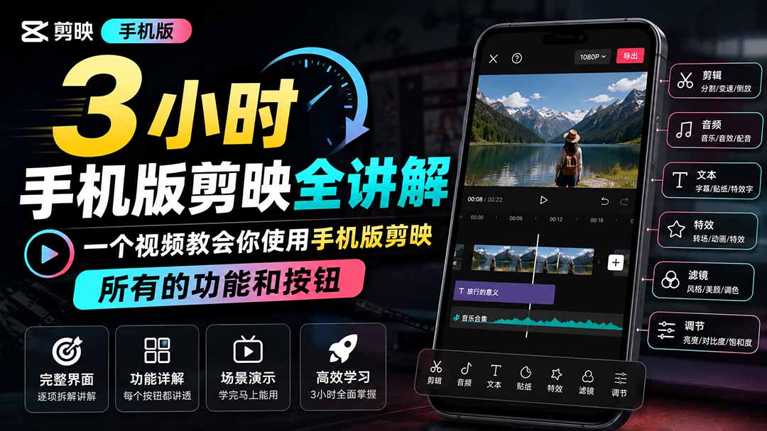 3小时手机版剪映全讲解，一个视频教会你使用手机版剪映，所有的功能和按钮-御文网