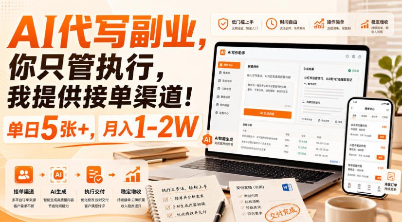 AI代写副业，你只管执行，我提供接单渠道！单日5张+，月入1-2W【揭秘】-御文网