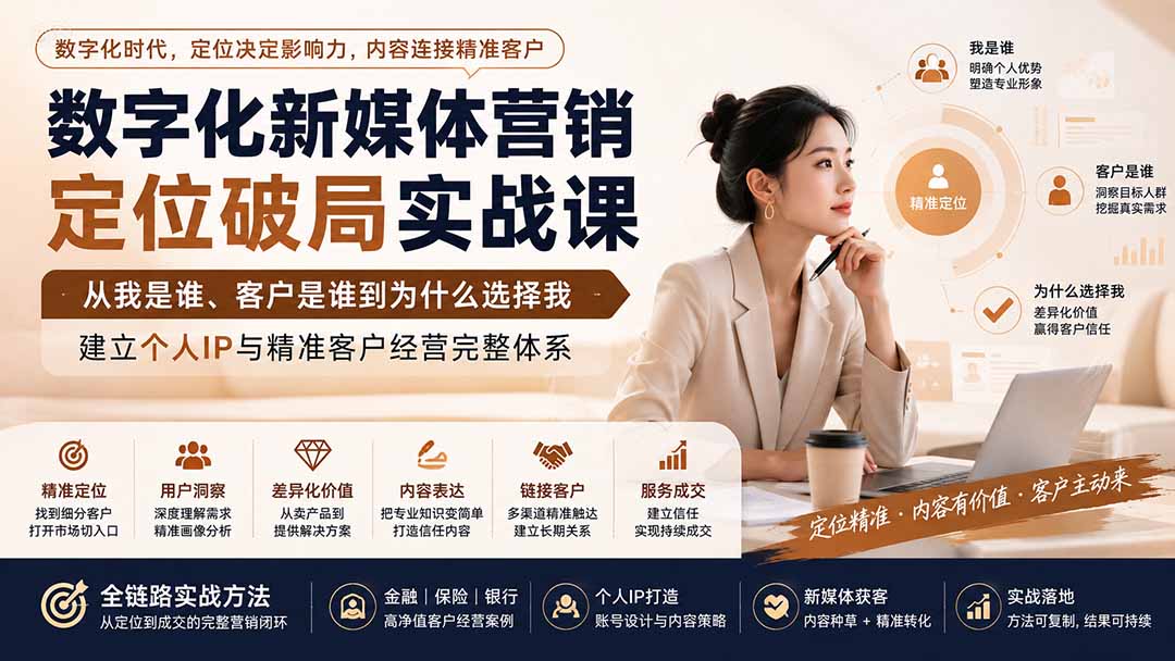 数字化新媒体营销定位破局实战课：从我是谁、客户是谁到为什么选择我，建立个人IP与精准客户经营完整体系-御文网