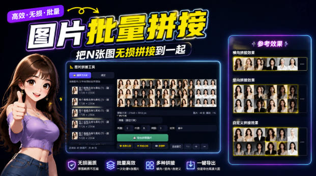 图片批量拼接，把N张图无损拼接到一起，支持横向、竖向、自定义等功能-御文网
