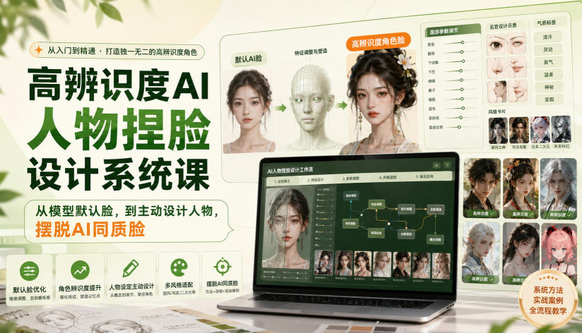 高辨识度AI人物捏脸设计系统课,从模型默认脸,到主动设计人物,摆脱AI同质脸-御文网