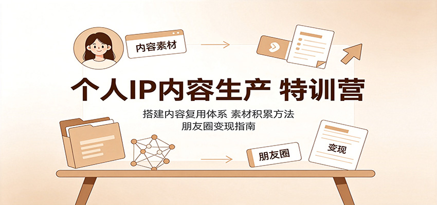 个人IP内容生产特训营:搭建内容复用体系,素材积累方法,朋友圈变现指南-御文网