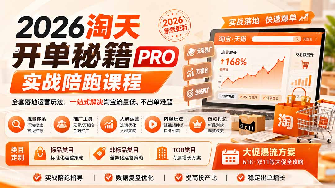 2026淘天开单秘籍PRO实战陪跑课程：全套落地运营玩法，一站式解决淘宝流量低、不出单难题(更新260823-御文网