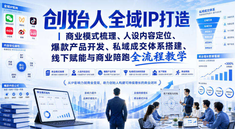 创始人全域IP打造|商业模式梳理、人设内容定位、爆款产品开发、私域成交体系搭建、线下赋能与商业陪跑全流程教学-御文网