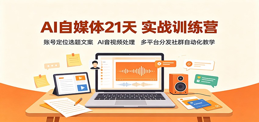 AI自媒体21天实战训练营:账号定位选题文案,AI音视频处理,多平台分发社群自动化教学-御文网