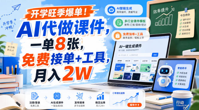 开学旺季爆单!AI代做课件,一单8张,免费接单+工具,月入2W【揭秘】-御文网