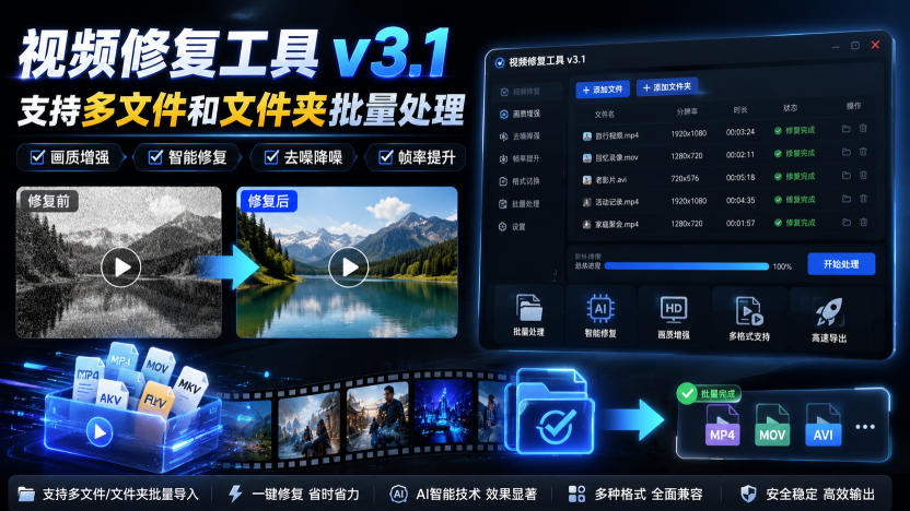 视频修复工具v3.1，支持多文件和文件夹批量处理-御文网