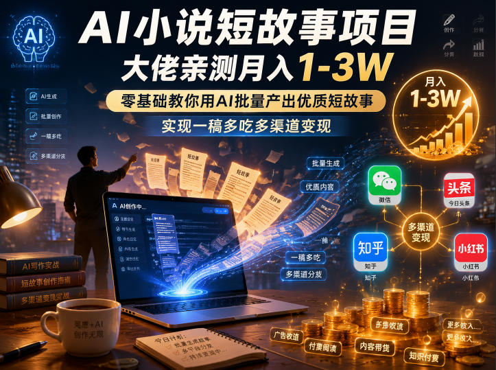 AI小说短故事项目,大佬亲测月入1-3W,零基础教你用AI批量产出优质短故事,实现一稿多吃多渠道变现(更新0824)-御文网