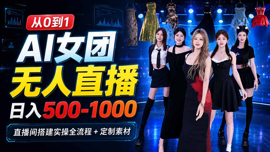 AI 女团无人直播，躺入500-1000每天，直播间搭建实操全流程+定制素材-御文网