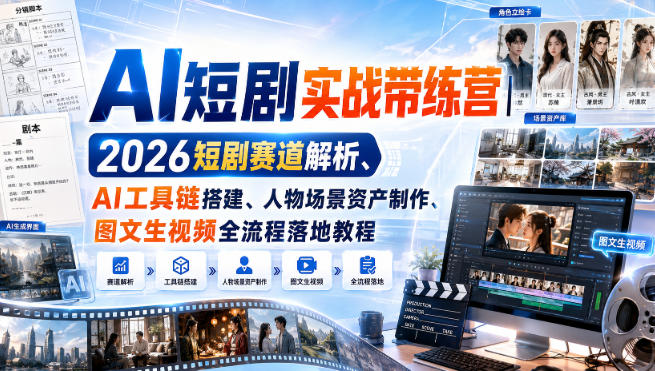 AI短剧实战带练营|2026短剧赛道解析、AI工具链搭建、人物场景资产制作、图文生视频全流程落地教程-御文网