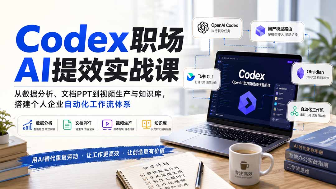 Codex职场AI提效实战课：从数据分析、文档PPT到视频生产与知识库，搭建个人企业自动化工作流体系-御文网