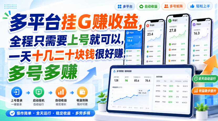 多平台挂G賺收益，全程只需要上号就可以，一天十几二十块钱很好賺，多号多賺【揭秘】-御文网