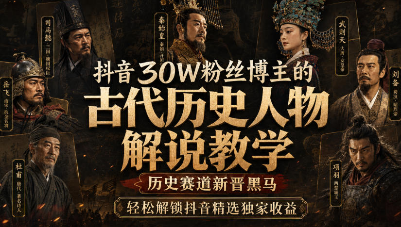 抖音30W粉丝博主的古代历史人物解说教学,历史赛道新晋黑马,轻松解锁抖音精选独家收益-御文网