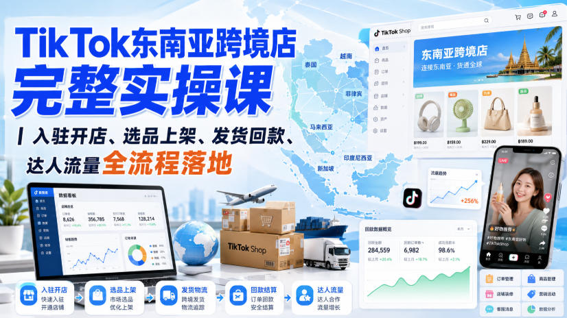 TikTok东南亚跨境店完整实操课|入驻开店、选品上架、发货回款、达人流量全流程落地-御文网