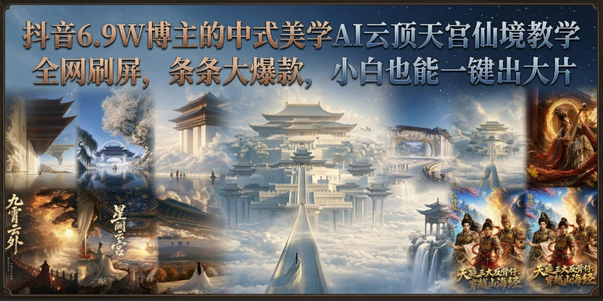 抖音6.9W博主的中式美学AI云顶天宫仙境教学,全网刷屏,条条大爆款,小白也能一键出大片-御文网