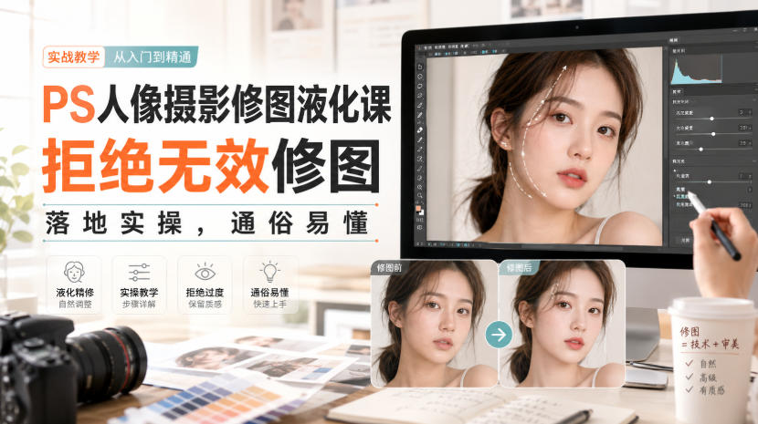 PS人像摄影修图液化课，拒绝无效修图，落地实操，通俗易懂-御文网