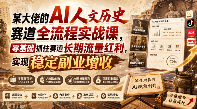 某大佬的AI人文历史赛道全流程实战课,零基础抓住赛道长期流量红利,实现稳定副业增收-御文网