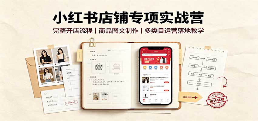 小红书店铺专项实战营:完整开店流程,商品图文制作,多类目运营落地教学-御文网