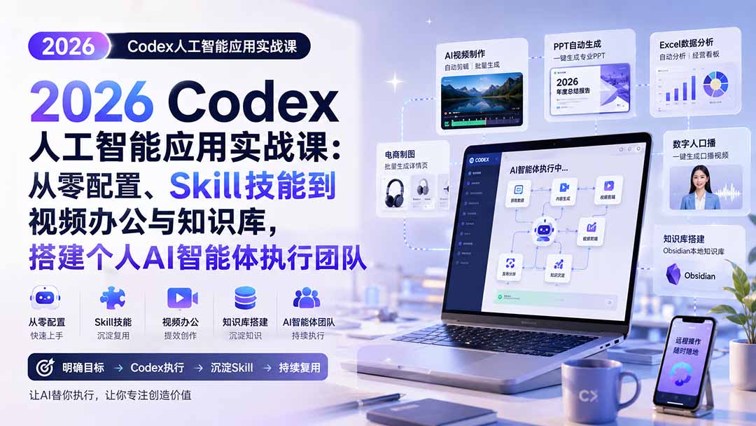 2026 Codex人工智能应用实战课：从零配置、Skill技能到视频办公与知识库，搭建个人AI智能体执行团队-御文网