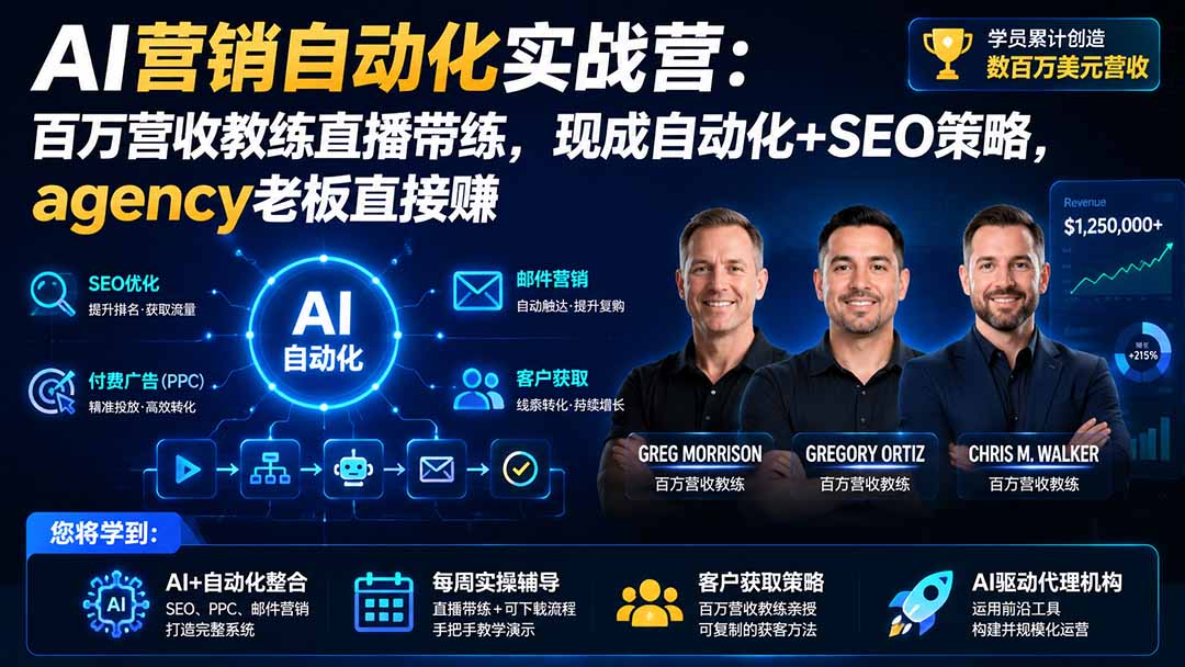 AI营销自动化实战营：百万营收教练直播带练，现成自动化+SEO策略，agency老板直接赚【原创双语字幕】-御文网