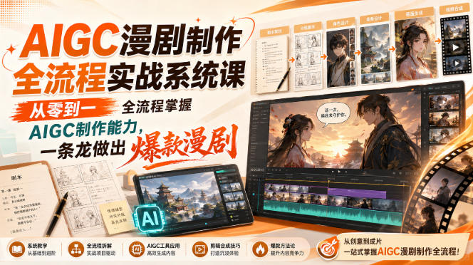 AIGC漫剧制作全流程实战系统课,从零到一全流程掌握AIGC制作能力,一条龙做出爆款漫剧-御文网