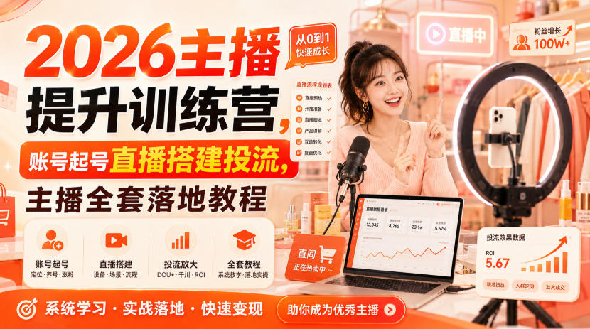 2026主播提升训练营,账号起号直播搭建投流,主播全套落地教程-御文网
