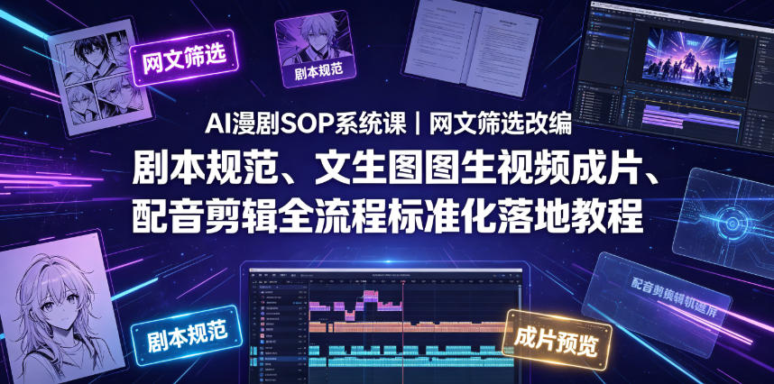 AI漫剧SOP系统课|网文筛选改编、剧本规范、文生图图生视频成片、配音剪辑全流程标准化落地教程(更新0826)-御文网