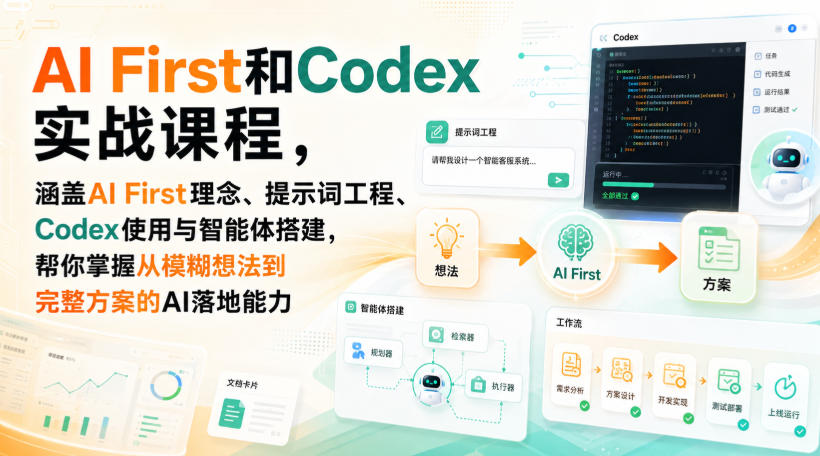 AI First和Codex实战课,涵盖AI First理念、提示词工程、Codex使用与智能体搭建,掌握从模糊想法到完整方案的AI落地能力-御文网