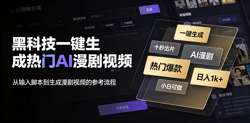 黑科技一键生成热门AI漫剧视频,十秒钟即可搞定,小白也能日入1k+【揭秘】-御文网