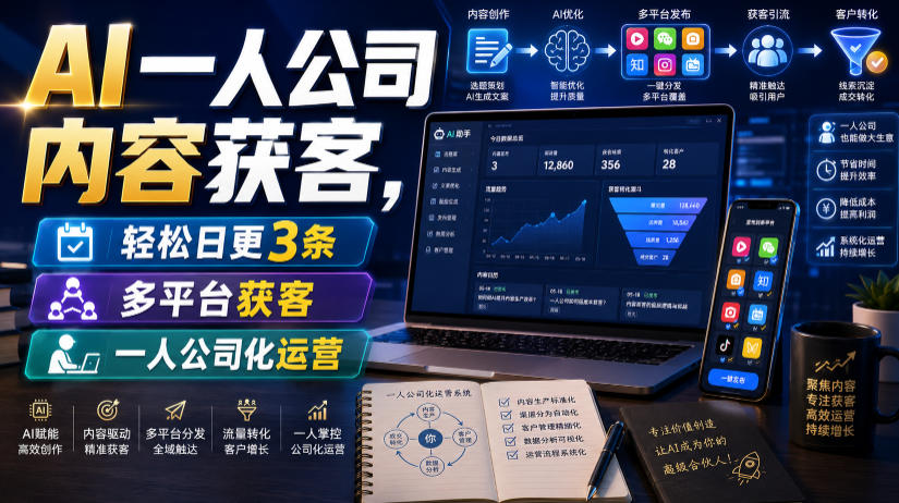 AI一人公司内容获客，轻松日更3条，多平台获客，一人公司化运营(更新0827)-御文网