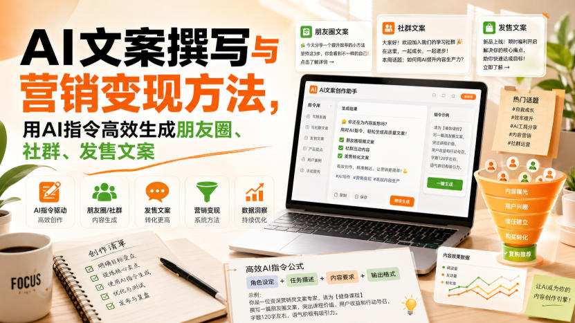 AI文案撰写与营销变现方法，用AI指令高效生成朋友圈、社群、发售文案-御文网