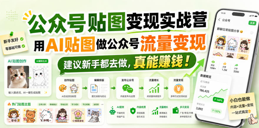 公众号贴图变现实战营,用AI贴图做公众号流量变现,建议新手都去做,真能賺钱!-御文网