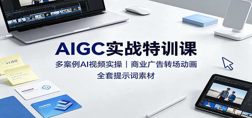 AIGC实战特训课:多案例AI视频实操,商业广告转场动画,全套提示词素材-御文网