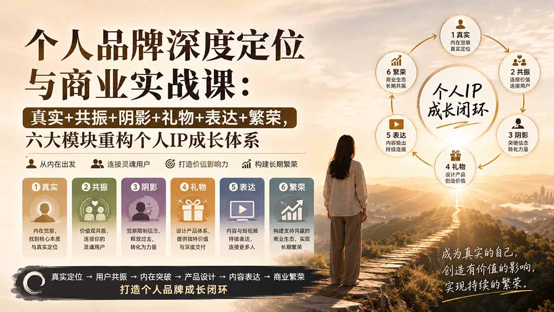 个人品牌深度定位与商业实战课：真实+共振+阴影+礼物+表达+繁荣，六大模块重构个人IP成长体系-御文网