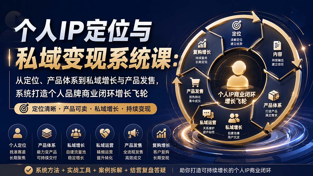 个人IP定位与私域变现系统课：从定位、产品体系到私域增长与产品发售，系统打造个人品牌商业闭环增长飞轮-御文网