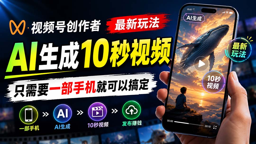视频号创作者最新玩法，AI生成10秒视频，只需要一部手机就可以搞定-御文网