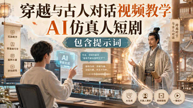 穿越与古人对话视频教学,AI仿真人短剧,包含提示词-御文网
