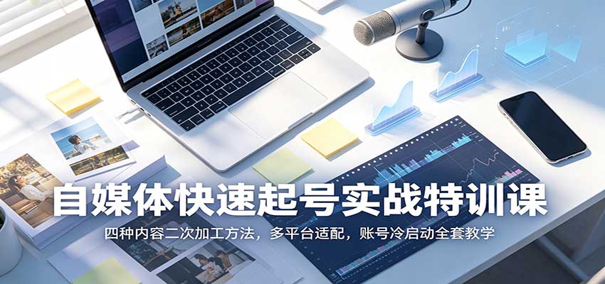 自媒体快速起号实战特训课:四种内容二次加工方法,多平台适配,账号冷启动全套教学-御文网